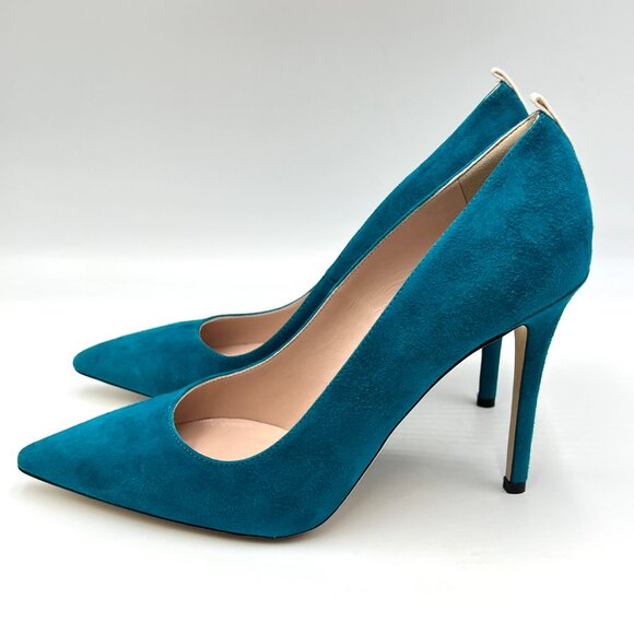 SJP Sarah Jessica Parker EU 38 US 8 Teal Blue Suede Leather Fawn 70 Dress Pumps - Picture 5 of 16